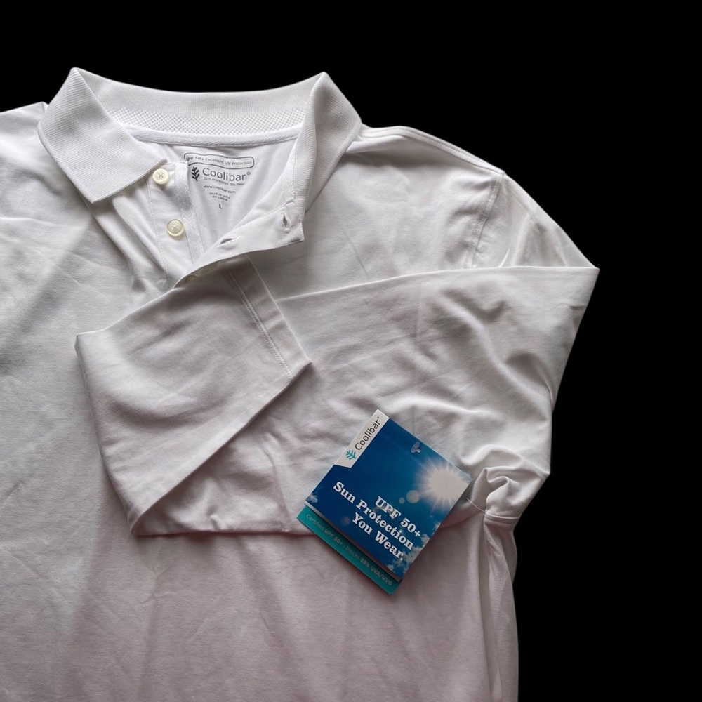 Coolibar Long Sleeve Polo Shirt Men Large White UPF 50+ Preppy Logo  Gorpcore